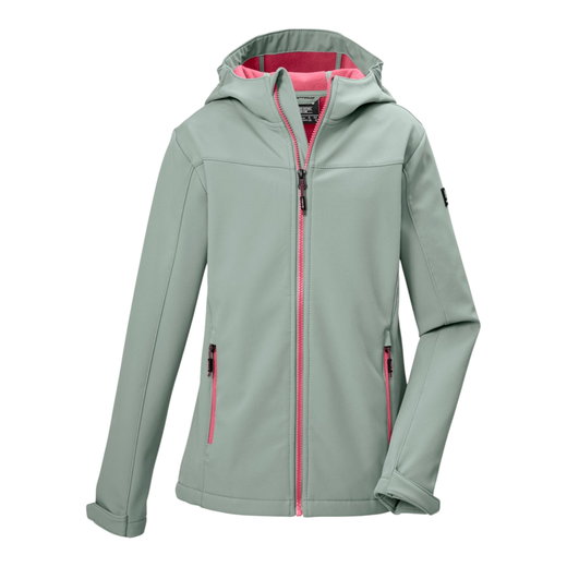 Killtec Softshell Jacket KOS 483 (with hood, windproof, water-repellent) natural green girls